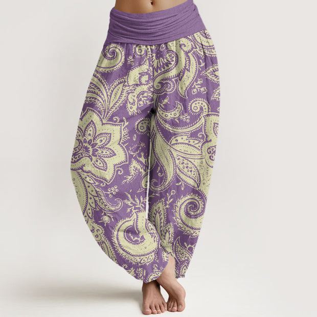 Buddha Stones Flowers Paisley Patterns Women's Elastic Waist Harem Pants Women's Harem Pants BS DarkOrchid US22，UK/AU26，EU54 (6XL)