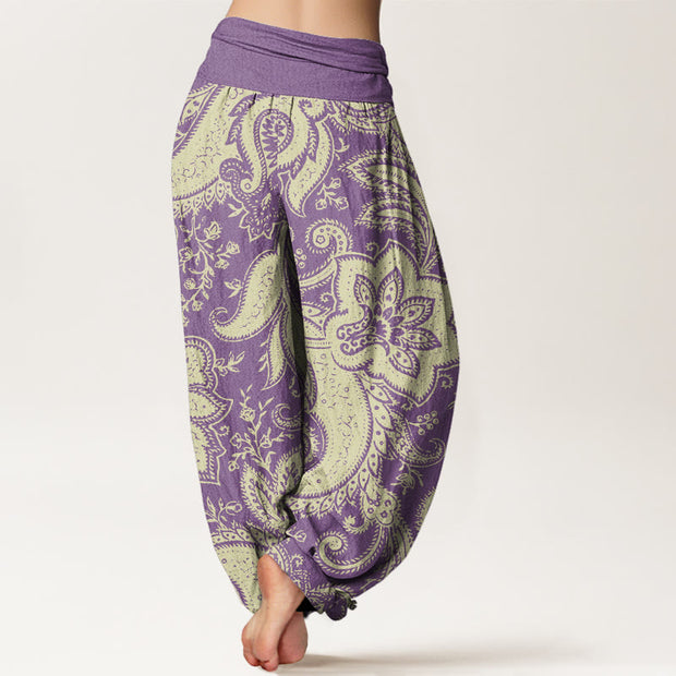 Buddha Stones Flowers Paisley Patterns Women's Elastic Waist Harem Pants Women's Harem Pants BS 6