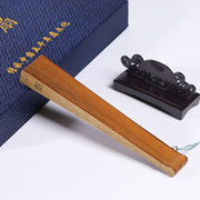 Buddha Stones Crane Peacock Chang'e Moon Engraved Pattern Handheld Small Leaf Red Sandalwood Folding Fan (Extra 30% Off | USE CODE: FS30) - image 5