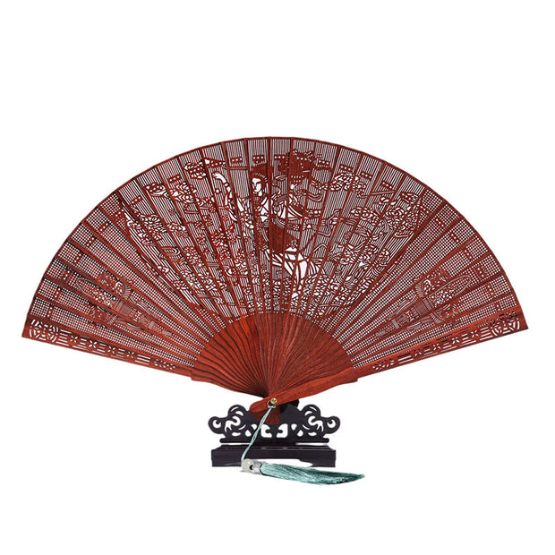 Buddha Stones Crane Peacock Chang'e Moon Engraved Pattern Handheld Small Leaf Red Sandalwood Folding Fan (Extra 30% Off | USE CODE: FS30) - image 7