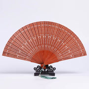 Buddha Stones Crane Peacock Chang'e Moon Engraved Pattern Handheld Small Leaf Red Sandalwood Folding Fan (Extra 30% Off | USE CODE: FS30) - Small Leaf Red Sandalwood Peacock 22.5cm(With Gift Box+Stand) - image 2