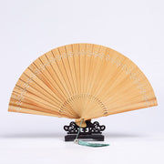 Buddha Stones Retro Chang'e Moon Crane Peacock Hollow Engraved Pattern Handheld Thuja Sutchuenensis Wood Folding Fan Folding Fan BS Thuja Sutchuenensis Wood Auspicious Clouds 23cm(With Gift Box+Stand)