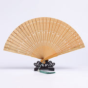 Buddha Stones Retro Chang'e Moon Crane Peacock Hollow Engraved Pattern Handheld Thuja Sutchuenensis Wood Folding Fan