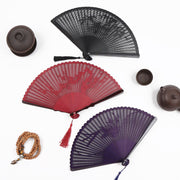 Buddha Stones Retro Bamboo Hollow Engraving Handheld Bamboo Folding Fan Folding Fan BS main