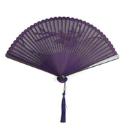 Buddha Stones Retro Bamboo Hollow Engraving Handheld Bamboo Folding Fan Folding Fan BS Purple Branches 20cm