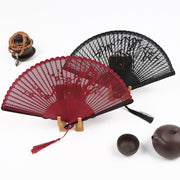 Buddha Stones Retro Bamboo Hollow Engraving Handheld Bamboo Folding Fan Folding Fan BS 2