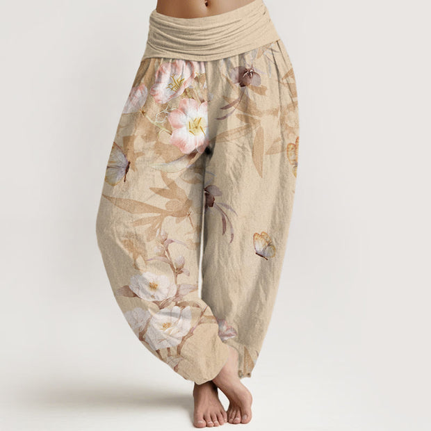 Buddha Stones Cherry Blossoms Hibiscus Butterfly Women's Elastic Waist Harem Pants