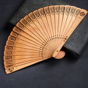 Buddha Stones Auspicious Clouds Fu Engraving Pattern Handheld Thuja Sutchuenensis Wood Folding Fan Folding Fan BS 3