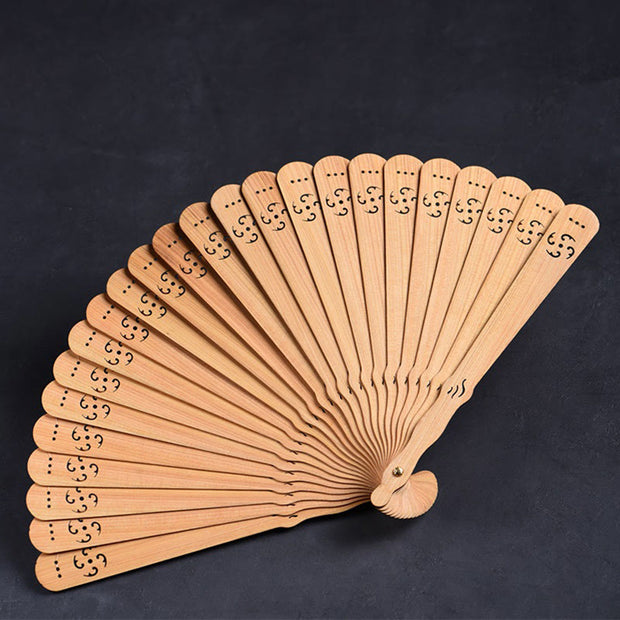 Buddha Stones Auspicious Clouds Fu Engraving Pattern Handheld Thuja Sutchuenensis Wood Folding Fan Folding Fan BS Thuja Sutchuenensis Wood Auspicious Clouds 18cm