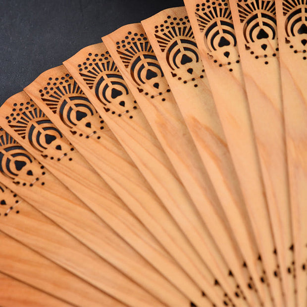 Buddha Stones Auspicious Clouds Fu Engraving Pattern Handheld Thuja Sutchuenensis Wood Folding Fan Folding Fan BS 4