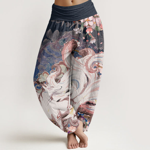 Buddha Stones Fox Cherry Blossoms Women's Elastic Waist Harem Pants - MidnightBlue - US22，UK/AU26，EU54 (6XL) - image 1