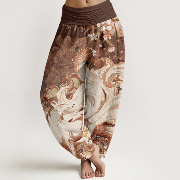 Buddha Stones Fox Cherry Blossoms Women's Elastic Waist Harem Pants - SaddleBrown - US22，UK/AU26，EU54 (6XL) - image 5