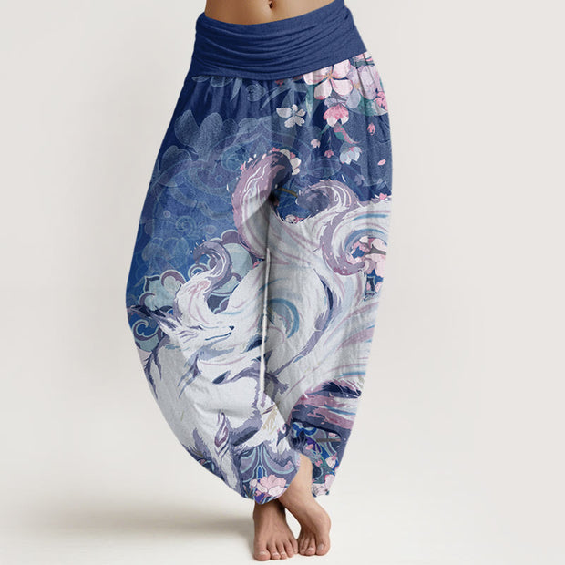 Buddha Stones Fox Cherry Blossoms Women's Elastic Waist Harem Pants - Navy - US22，UK/AU26，EU54 (6XL) - image 8