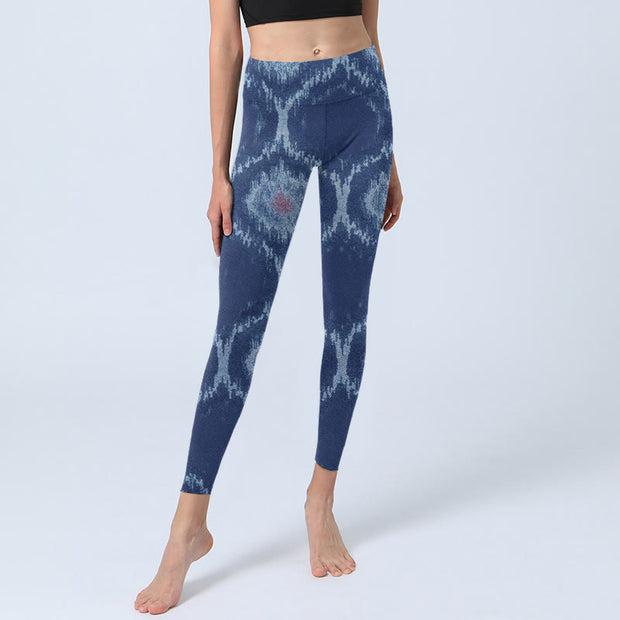 Buddha Stones Navy Blue White Design Gym Leggings Women's Yoga Pants - image 6