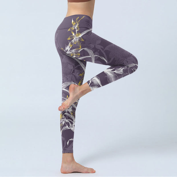 Buddha Stones Orchid Flower Roses Gym Leggings Women's Yoga Pants - image 4