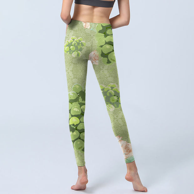 Buddha Stones Green Grapes Pink Roses Gym Leggings Women's Yoga Pants - image 7