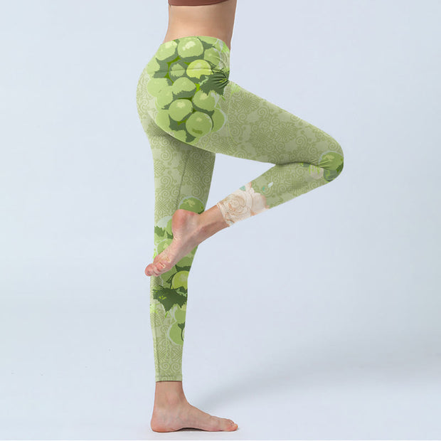 Buddha Stones Green Grapes Pink Roses Gym Leggings Women's Yoga Pants - image 4