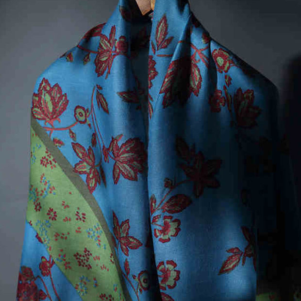 Buddha Stones Tibetan Shawl Ethnic Flower Branches Print Winter Cozy Soft Travel Scarf Wrap