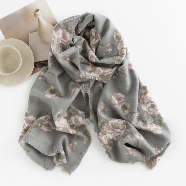 Buddha Stones Tibetan Rose Flower Garden Shawl Fall Winter Cozy Scarf Wrap Tibetan Shawl BS LightGrey MistyRose 200*60cm