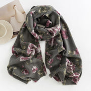 Buddha Stones Tibetan Rose Flower Garden Shawl Fall Winter Cozy Scarf Wrap Tibetan Shawl BS Gray Thistle 200*60cm