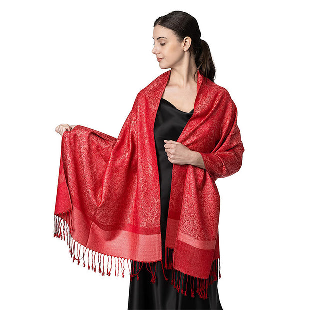 Buddha Stones Tibetan Cashew Jacquard Tassels Shawl Spring Fall Winter Warm Cozy Scarf Wrap