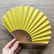 Buddha Stones Retro Solid Color Shell Shape Handheld Bamboo Folding Fan Folding Fan BS Yellow 22cm