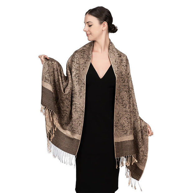 Buddha Stones Tibetan Cashew Jacquard Tassels Shawl Spring Fall Winter Warm Cozy Scarf Wrap