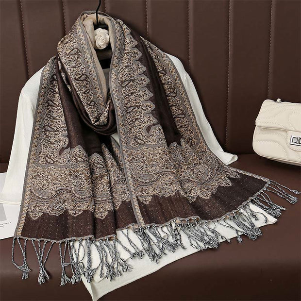 Buddha Stones Tibetan Cashew Jacquard Colorful Flower Print Tassels Shawl Fall Winter Soft Warm Scarf Wrap Tibetan Shawl BS 3