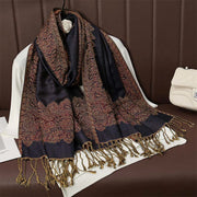 Buddha Stones Tibetan Cashew Jacquard Colorful Flower Print Tassels Shawl Fall Winter Soft Warm Scarf Wrap