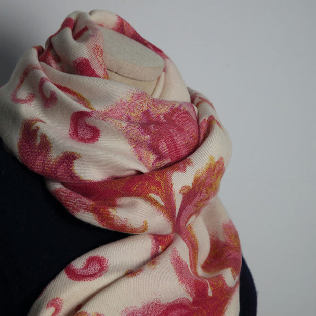 Buddha Stones Tibetan Red Flower Print Shawl Fall Winter Soft Warm Scarf Wrap Tibetan Shawl BS 6