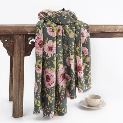 Buddha Stones Tibetan Shawl Blooming Flower Lush Leaves Print Fall Winter Soft Warm Scarf Wrap