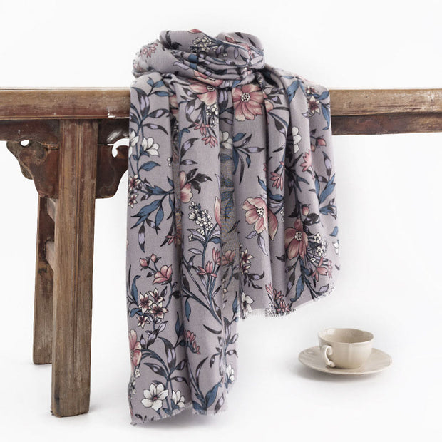 Buddha Stones Tibetan Shawl Retro Blooming Camellia Japonica Print Fall Winter Soft Warm Scarf Wrap