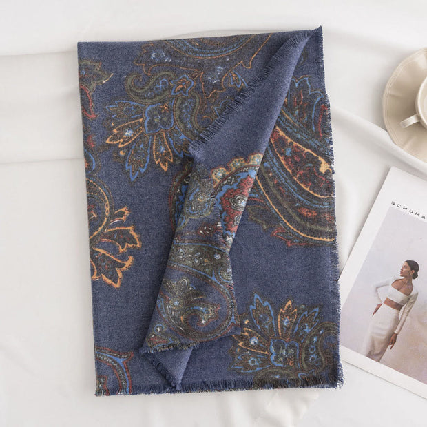 Buddha Stones Tibetan Paisley Prints Shawl Fall Winter Soft Warm Scarf Wrap Tibetan Shawl BS DarkBlue 190*65cm