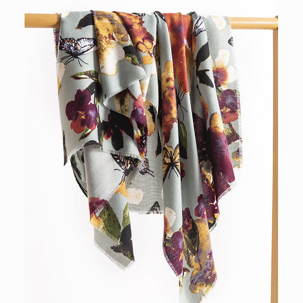 Buddha Stones Tibetan Colorful Butterfly Flower Print Shawl Fall Winter Soft Warm Scarf Wrap Tibetan Shawl BS 3