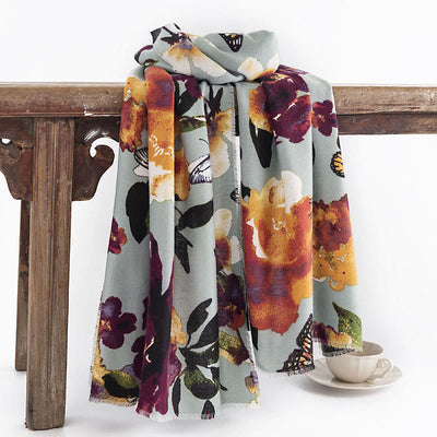 Buddha Stones Tibetan Colorful Butterfly Flower Print Shawl Fall Winter Soft Warm Scarf Wrap