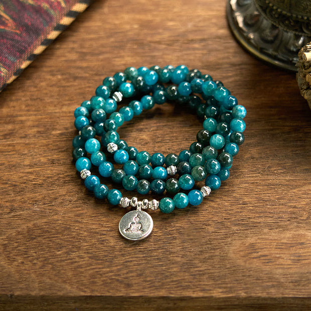 Buddha Stones 108 Mala Beads Apatite Bead Om The Tree Of Life Lotus Buddha Bracelet