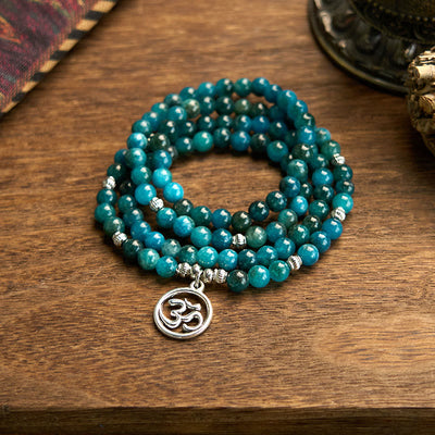 Buddha Stones 108 Mala Beads Apatite Bead Om The Tree Of Life Lotus Buddha Bracelet