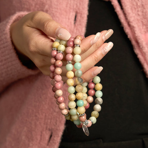 Buddha Stones 108 Mala Rhodonite Amazonite Beads Lotus Compassion Bracelet