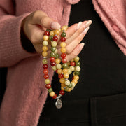 Buddha Stones 108 Mala Beads Natural Colored Stone Topaz Red Jasper Green Jasper Lotus Protection Bracelet