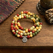 Buddha Stones 108 Mala Beads Natural Colored Stone Topaz Red Jasper Green Jasper Six True Words 'om Mani Padme Hum' Protection Bracelet