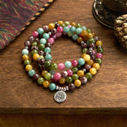 Buddha Stones 108 Mala Beads Multi-layer Natural Tourmaline Lotus Wisdom Bracelet