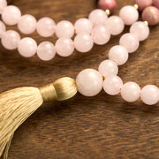 Buddha Stones 108 Mala Beads Rhodonite Rose Quartz Tassel Healing Bracelet