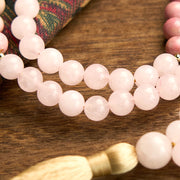 Buddha Stones 108 Mala Beads Rhodonite Rose Quartz Tassel Healing Bracelet