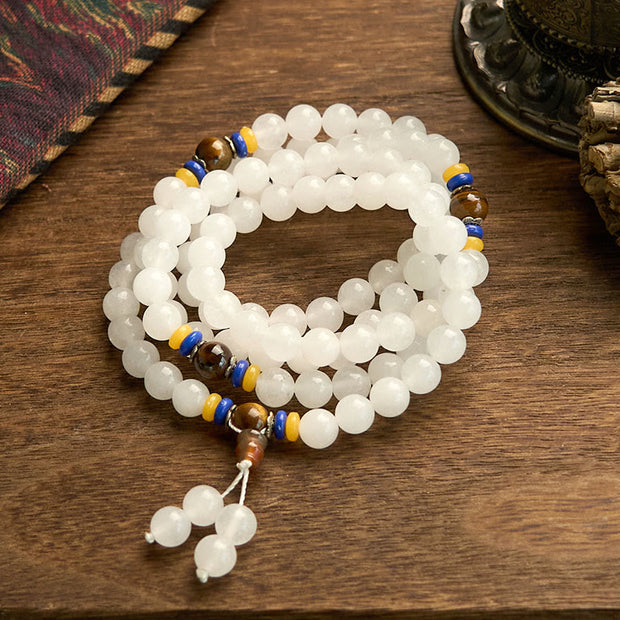 Buddha Stones 108 Mala Beads Natural Quartzite Wealth Luck Bracelet - image 11