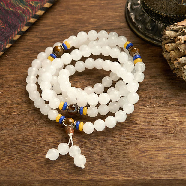 Buddha Stones 108 Mala Beads Natural Quartzite Wealth Luck Bracelet - image 5