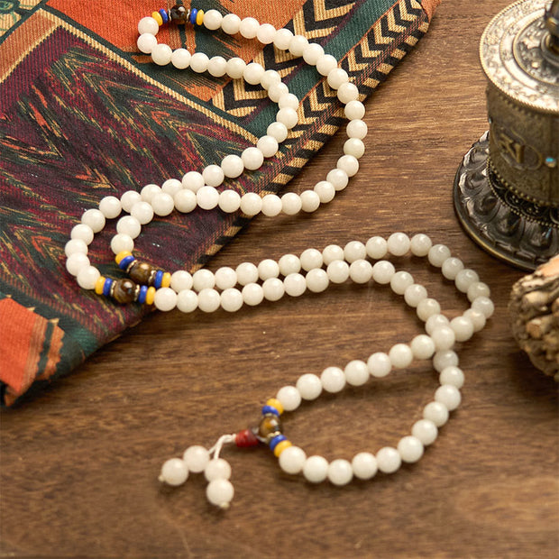 Buddha Stones 108 Mala Beads Natural Quartzite Wealth Luck Bracelet - image 10