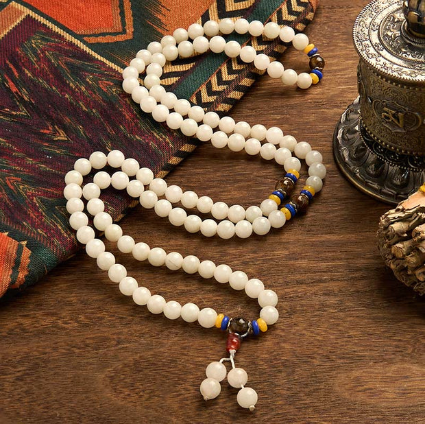 Buddha Stones 108 Mala Beads Natural Quartzite Wealth Luck Bracelet - image 8