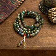 Buddha Stones 108 Mala Beads Natural Stone Moss Agate Multi-turn Healing Bracelet