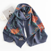 Buddha Stones Tibetan Multiflora Rose Print Pattern Design Shawl Fall Winter Cozy Warm Scarf Wrap Tibetan Shawl BS SteelBlue 190*65cm