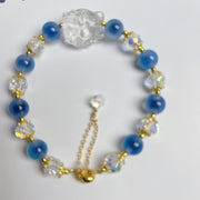 Buddha Stones Natural Blue Candy Agate White Crystal Nine Tailed Fox Harmony Bracelet